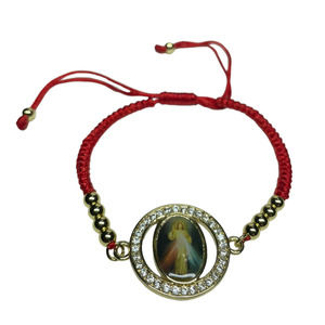 Devine Mercy Jesus Knotted Red Rope Gold Plated Bracelet Adjustable Handmade NEW